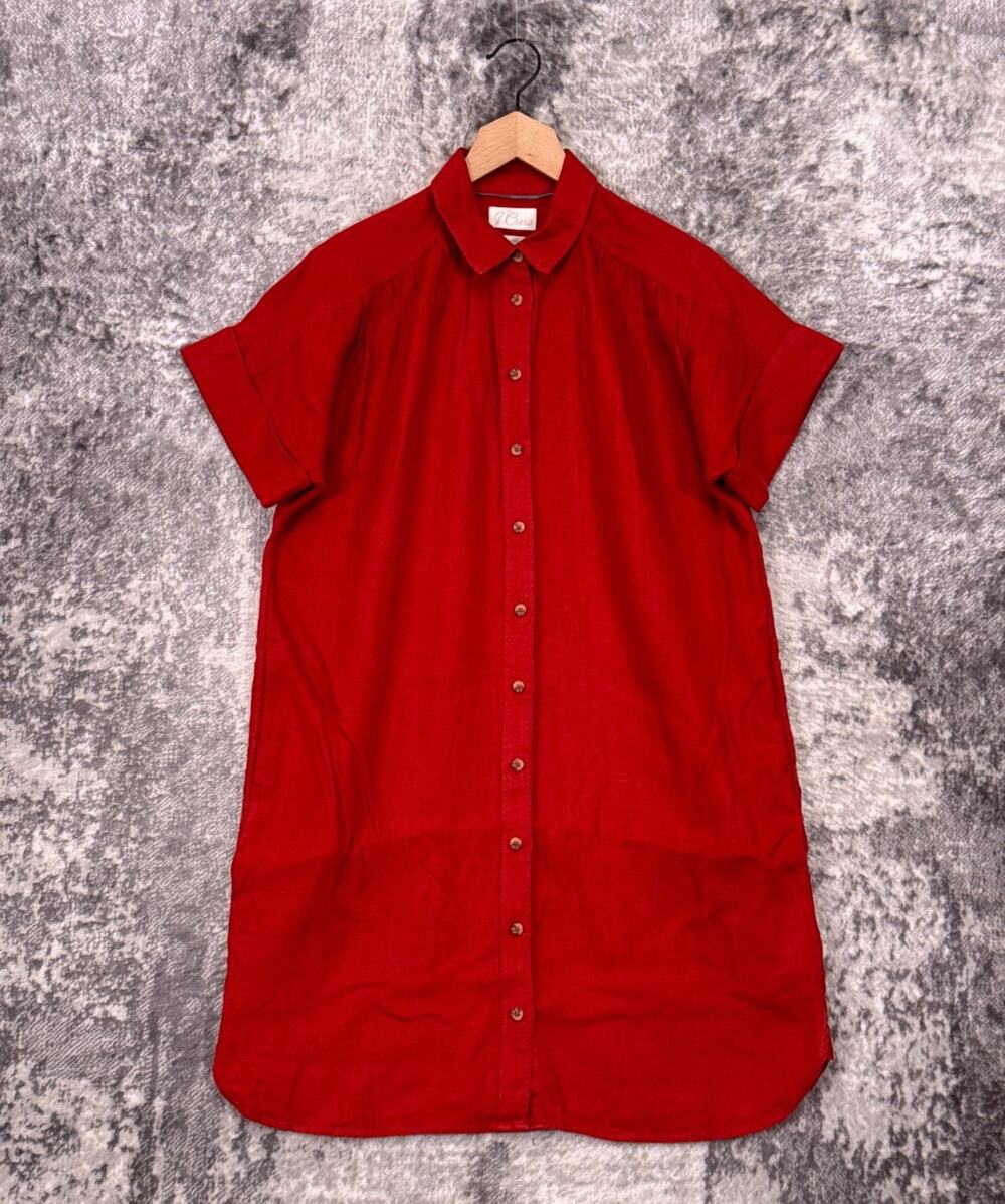 J Crew Relaxed Fit Linen Shirt Dress Small Womens Burnt Orange